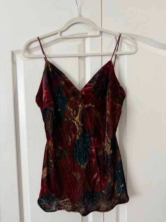 Ralph Lauren Tops - Ralph Lauren Burgundy Velvet Floral Spaghetti Strap Cami